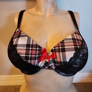 Cacique Bra 40DDD Black Plaid Underwire Lined